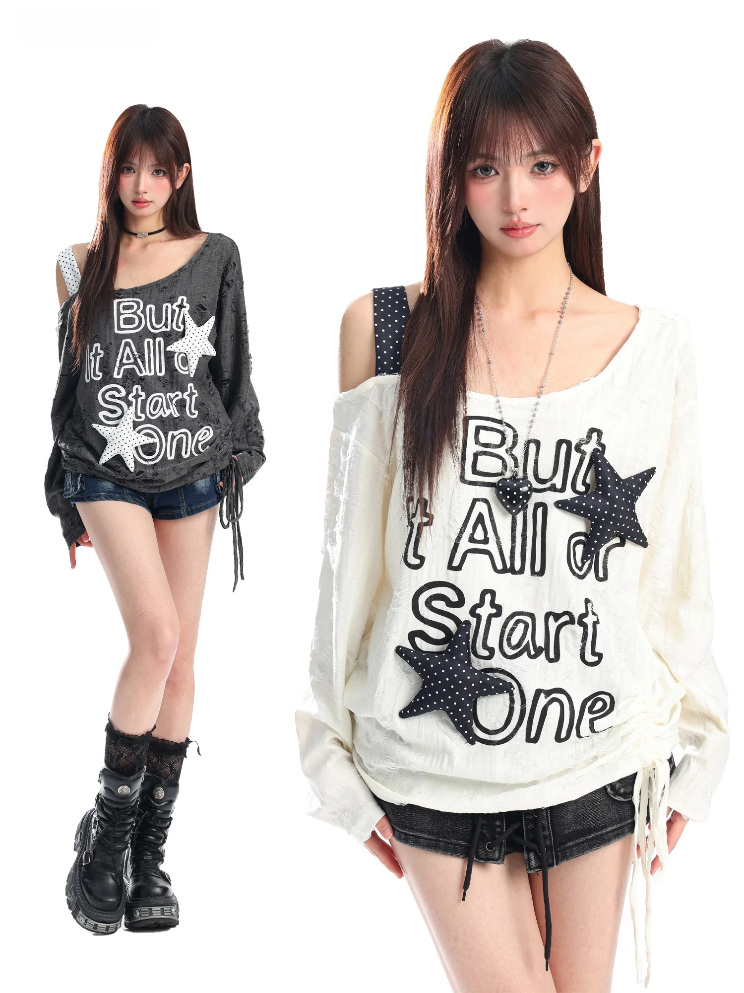 Post-Aalyptic Sle Long Sve oulder Bared T-irt Women's Design Casual Loose Fit Dstring Hole Slimming Top
Post-Aalyptic Sle Long Sve oulder Bared T-irt Women's Design Casual Loose Fit Dstring Hole Slimming Top