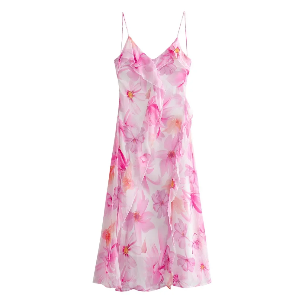 2024 Summer Women Ruffled Floral Print Long Dress suspenders Backless Lace-Up Atmosphere Pink Sweet Holiday Beach Vestidos
2024 Summer Women Ruffled Floral Print Long Dress suspenders Backless Lace-Up Atmosphere Pink Sweet Holiday Beach Vestidos
