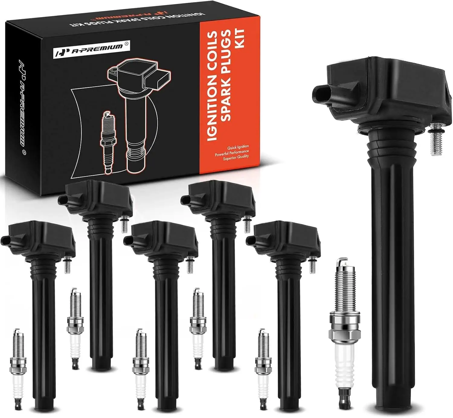 Set of 6 (Black) Ignition Coil Pack and Iridium Spark Plugs Compatible with Jeep Grand Cherokee 2011-2015
Set of 6 (Black) Ignition Coil Pack and Iridium Spark Plugs Compatible with Jeep Grand Cherokee 2011-2015