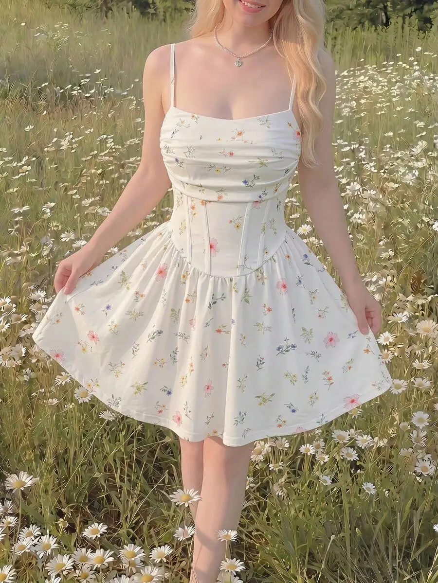 Floral Print Sundress For Women Cup-Shaped Pleated Flowy Dress Spring Summer Pastoral Romantic Outfit
Floral Print Sundress For Women Cup-Shaped Pleated Flowy Dress Spring Summer Pastoral Romantic Outfit