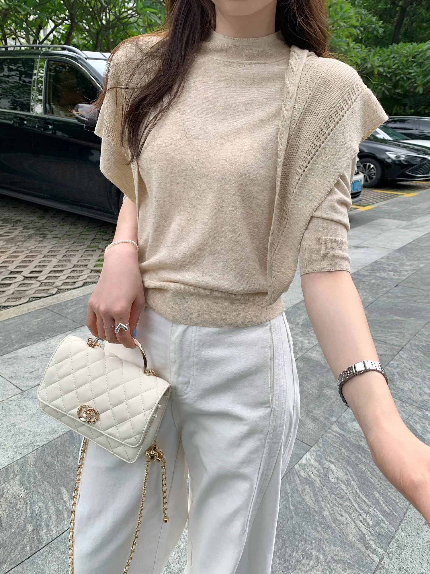 Elegant Hollow out Knitwear Top Women's mid Sleeve Half High Collar Two Piece Set Autumn New Style Commute Style Polyester Fiber
Elegant Hollow out Knitwear Top Women's mid Sleeve Half High Collar Two Piece Set Autumn New Style Commute Style Polyester Fiber