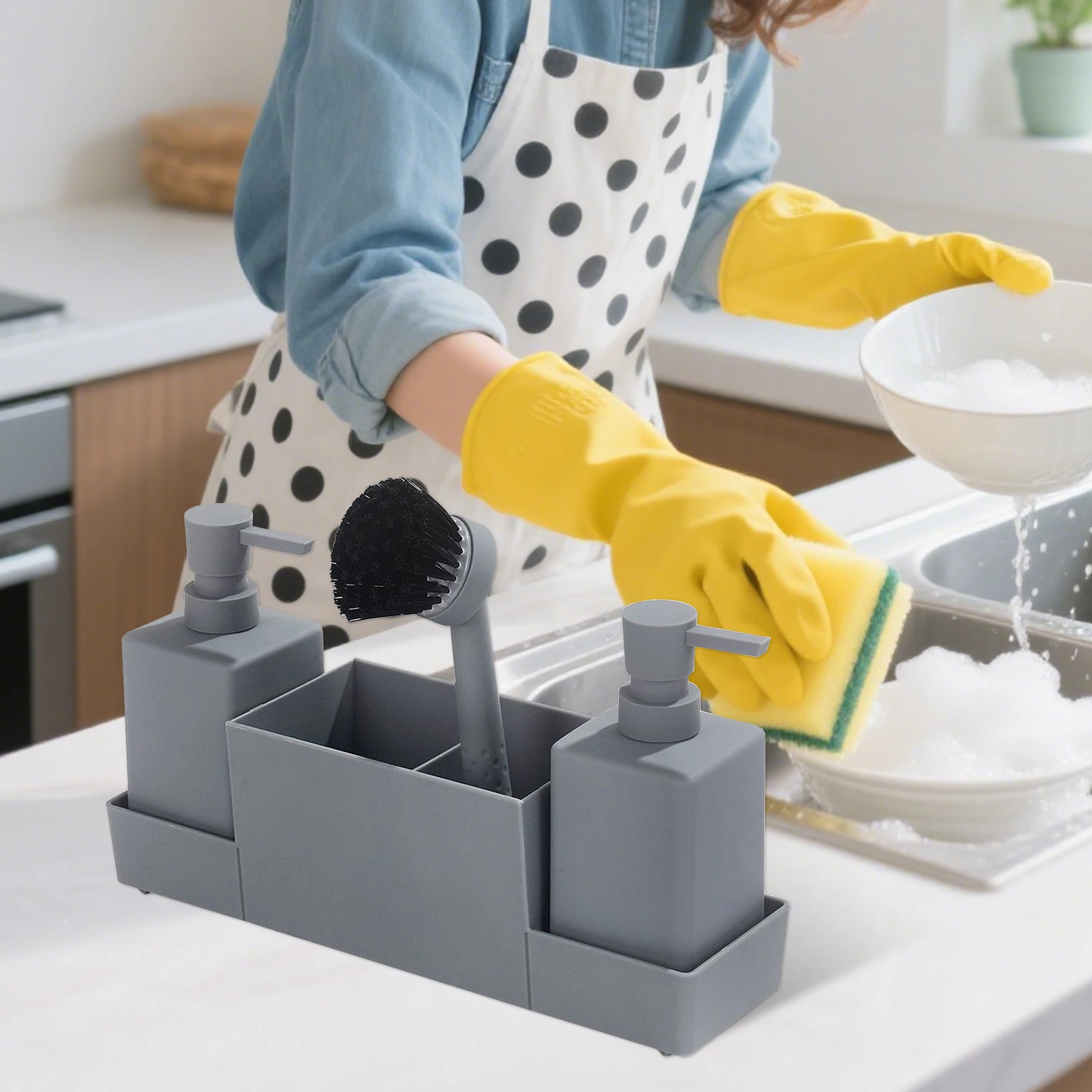 Kitchen Plastic Hand and Dish Soap Dispenser Set Includes Sponge and Brush for Bath & Toilet Supplies
Kitchen Plastic Hand and Dish Soap Dispenser Set Includes Sponge and Brush for Bath & Toilet Supplies