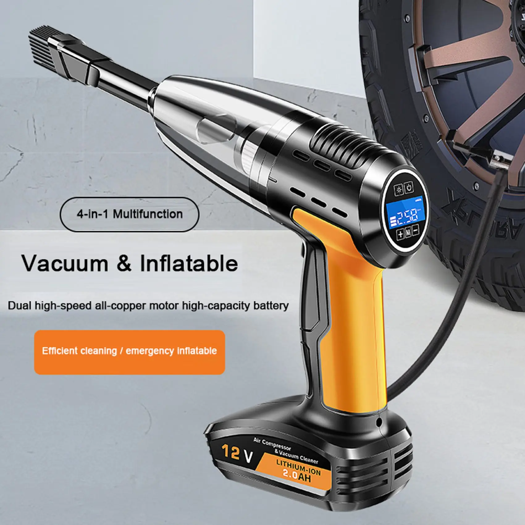 4-In-1 Portable Car Vacuum Cleaner Cordless Tire Inflator Pressure Gauge Car Vacuum Rechargeable Air Compressor Pump
4-In-1 Portable Car Vacuum Cleaner Cordless Tire Inflator Pressure Gauge Car Vacuum Rechargeable Air Compressor Pump