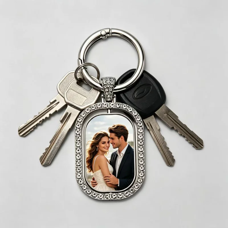 Silver diamond-studded custom keychain, double-sided printing, unique and personalized, meaningful, perfect as a gift, also suit
Silver diamond-studded custom keychain, double-sided printing, unique and personalized, meaningful, perfect as a gift, also suit