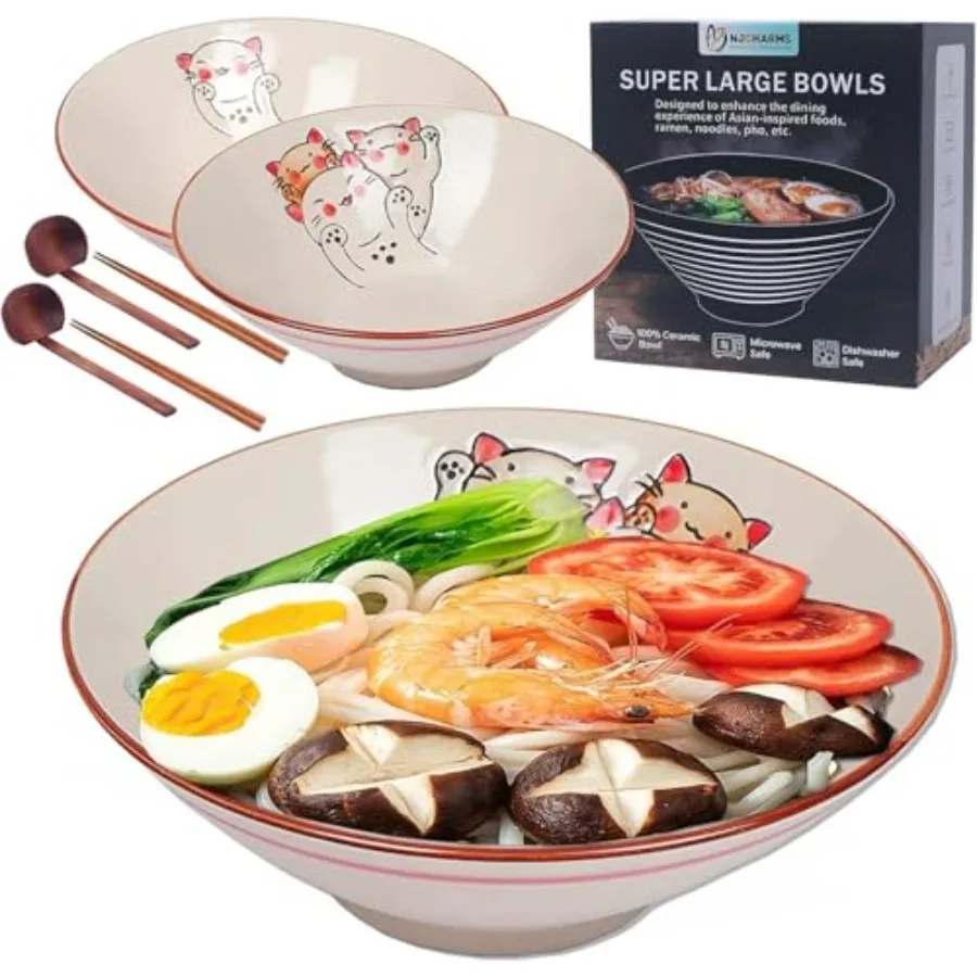 Ceramic Japanese Ramen Noodle Soup Bowl 2 Sets 6 Piece 42 Ounce with Matching Spoon and Chopsticks for Udon Soba Pho Asian Nood
Ceramic Japanese Ramen Noodle Soup Bowl 2 Sets 6 Piece 42 Ounce with Matching Spoon and Chopsticks for Udon Soba Pho Asian Nood