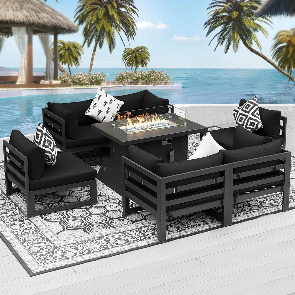 7 Pieces Aluminum Patio Furniture Set with Fire Pit Table, Grey Outdoor Conversation Set with Olefin Cushion
7 Pieces Aluminum Patio Furniture Set with Fire Pit Table, Grey Outdoor Conversation Set with Olefin Cushion
