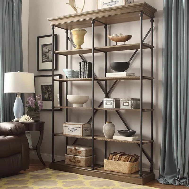 American wrought iron bookshelf Bookcase Solid wood storage rack Living room floor multi-layer rack Industrial style creative re
American wrought iron bookshelf Bookcase Solid wood storage rack Living room floor multi-layer rack Industrial style creative re