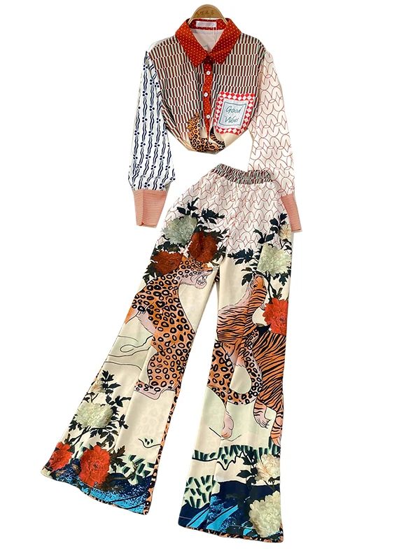 Retro Leopard Print Long Sve Collar Sun Protection irt Top plus High Waist Slim Wide Leg Pants Set Women's Faion
Retro Leopard Print Long Sve Collar Sun Protection irt Top plus High Waist Slim Wide Leg Pants Set Women's Faion