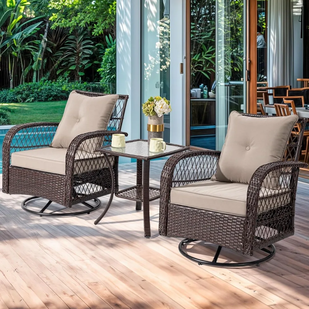 3 Pieces Outdoor Swivel Rocker Patio Chairs Set, 360° Rotating Wicker Patio Furniture with 2 Chairs and Matching Side Table
3 Pieces Outdoor Swivel Rocker Patio Chairs Set, 360° Rotating Wicker Patio Furniture with 2 Chairs and Matching Side Table
