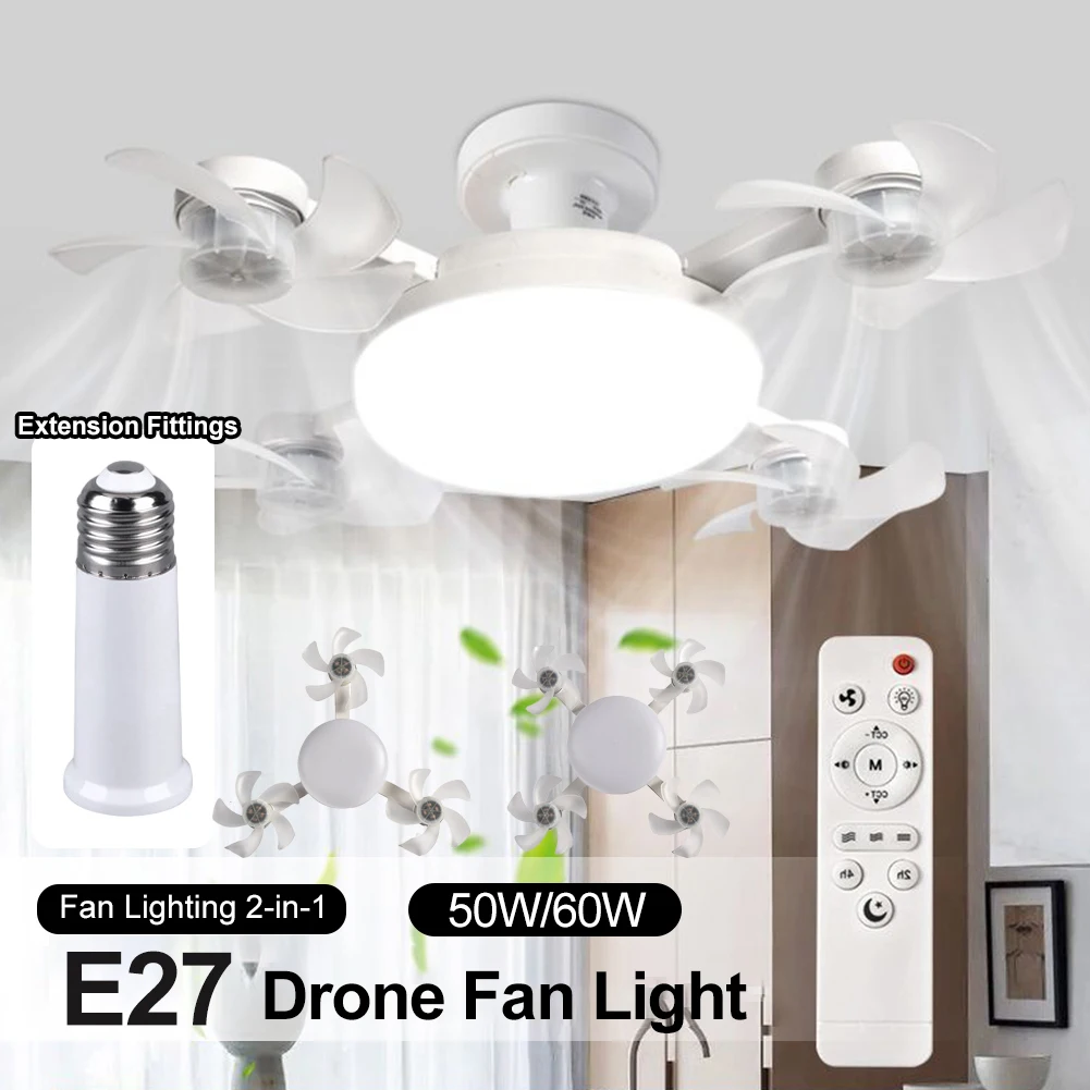 Drone Fan Light E27 Universal Dimming Fan with Remote Control for Home Living Room Bedroom Silent Ceiling Fan Light 50/60w
Drone Fan Light E27 Universal Dimming Fan with Remote Control for Home Living Room Bedroom Silent Ceiling Fan Light 50/60w