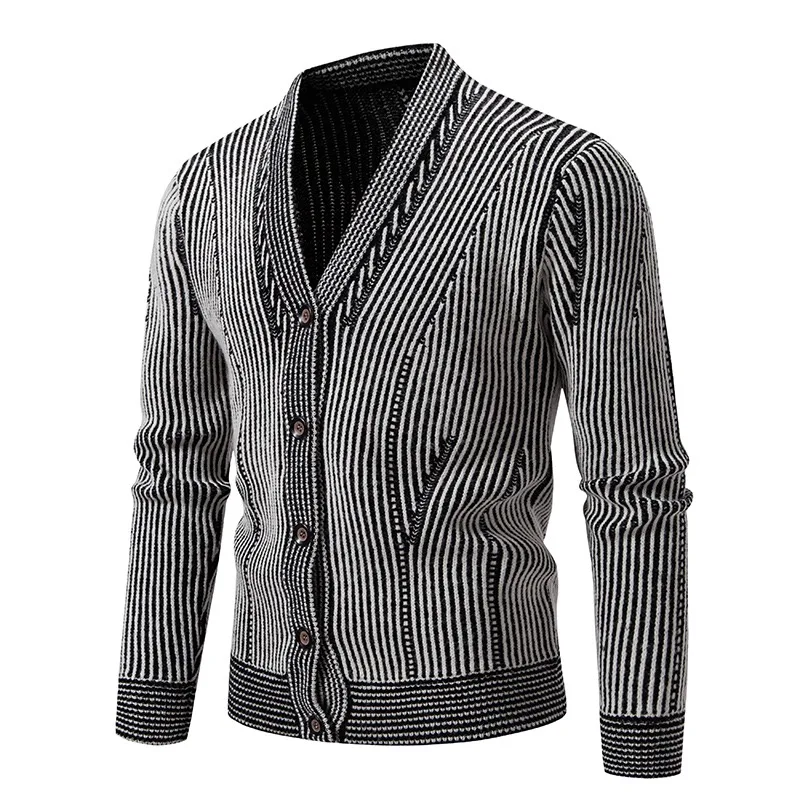 Men's Black White Striped Knit Cardigan V Neck Button Up Long Sleeve Casual Sweater For Men Autumn Winter
Men's Black White Striped Knit Cardigan V Neck Button Up Long Sleeve Casual Sweater For Men Autumn Winter
