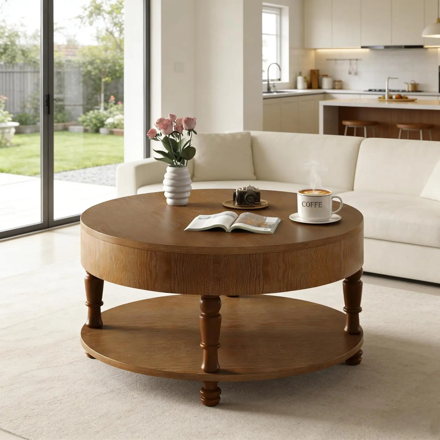 31.5" Round Coffee Table with Storage, 2 Tier Modern Center Table, Adjustable Leveling Feet, Easy Assembly, Wood, Customized
31.5" Round Coffee Table with Storage, 2 Tier Modern Center Table, Adjustable Leveling Feet, Easy Assembly, Wood, Customized