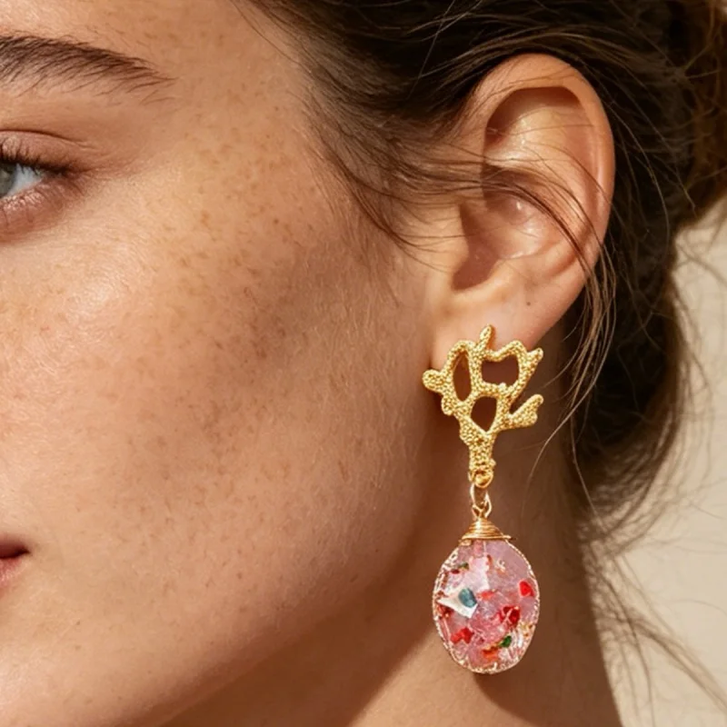 Gold Coral Branch Dangle Earrings for Women Pink Resin Teardrop With Confetti Inlay Statement Jewelry
Gold Coral Branch Dangle Earrings for Women Pink Resin Teardrop With Confetti Inlay Statement Jewelry
