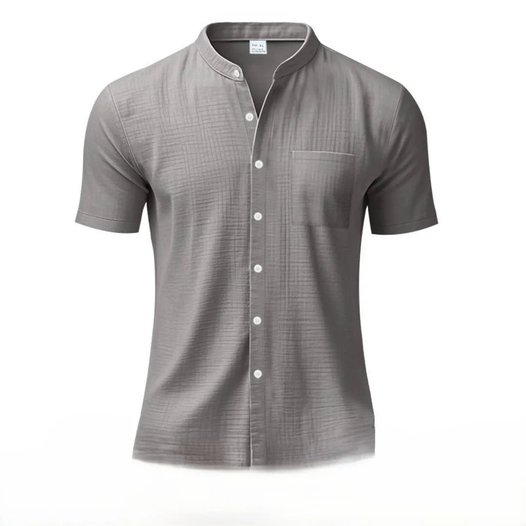 New men's summer linen cardigan with solid color stand-up collar, beach-style short sleeves, men's daily relaxed casual shirt
New men's summer linen cardigan with solid color stand-up collar, beach-style short sleeves, men's daily relaxed casual shirt