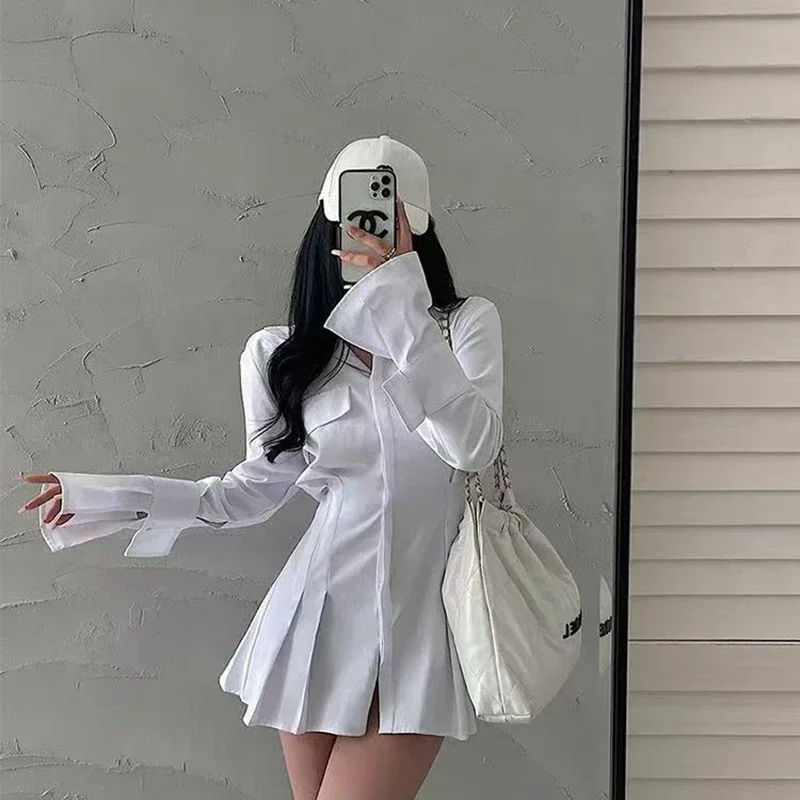 Женское белое платье-рубашка Y2K, корейское элегантное тонкое мини-платье с длинными рукавами в стиле Харадзюку, уличная одежда, сексуальные плиссированные платья с лацканами, Vestidos XT1430
Женское белое платье-рубашка Y2K, корейское элегантное тонкое мини-платье с длинными рукавами в стиле Харадзюку, уличная одежда, сексуальные плиссированные платья с лацканами, Vestidos XT1430