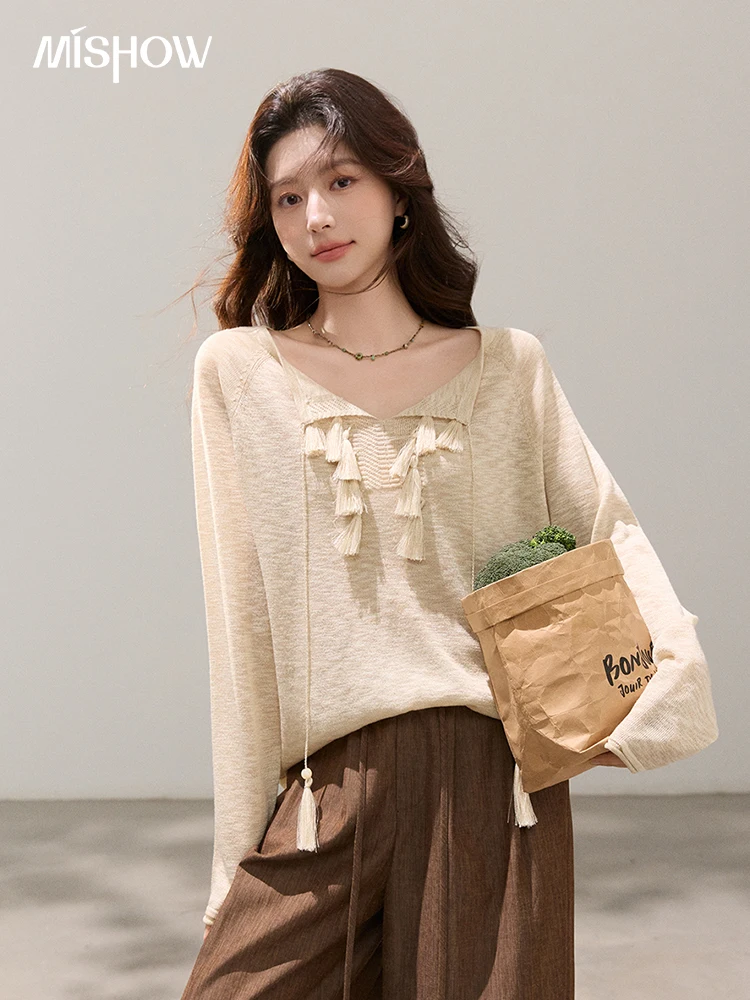 MISHOW Women's Tassel Decor V Neck Thin Sweater Spring Hollow-out Casual Long Sleeve Knitwear Loose Solid Knitted Top MXF15Z3024
MISHOW Women's Tassel Decor V Neck Thin Sweater Spring Hollow-out Casual Long Sleeve Knitwear Loose Solid Knitted Top MXF15Z3024