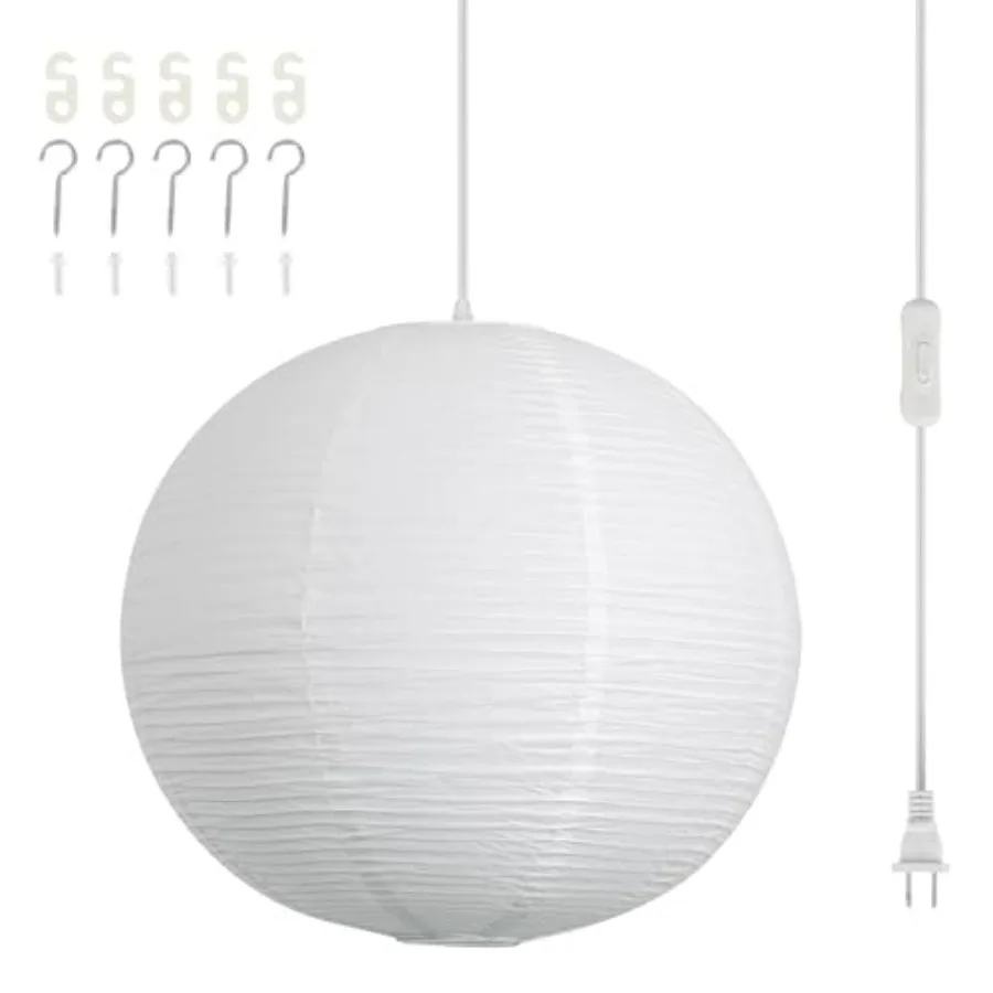 Paper Lantern Lamp Plug in Hanging Lamp, 0in White Rice Paper Pendant Light with 9.7FT Cord Large Globe Japanese Japandi Wabi S
Paper Lantern Lamp Plug in Hanging Lamp, 0in White Rice Paper Pendant Light with 9.7FT Cord Large Globe Japanese Japandi Wabi S