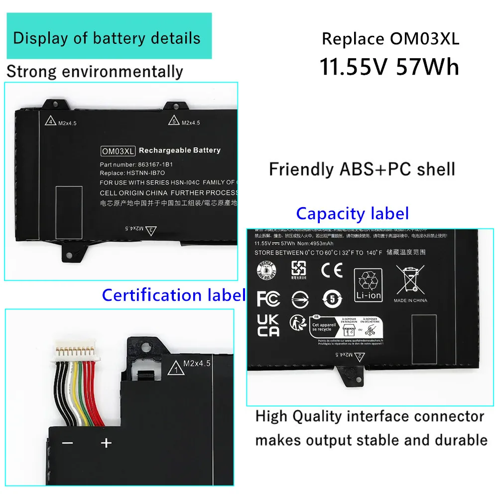 Quick Send 11.55V 57Wh Laptop battery For HP EliteBook x360 1030 G2 HSTNN-IB7O HSN-I04C 863167-171 OM03XL
Quick Send 11.55V 57Wh Laptop battery For HP EliteBook x360 1030 G2 HSTNN-IB7O HSN-I04C 863167-171 OM03XL
