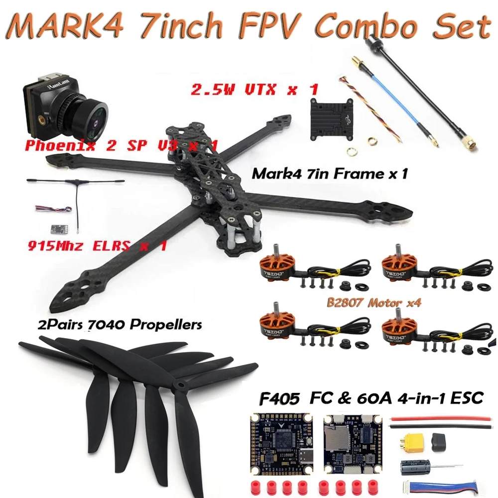 B2807 Brushless Motor MARK4 7inch Carbon Fiber Frame Kit F405 FC 60A ESC 7040 Propeller 2.5W VTX Camera for 7" FPV RC Drone DIY
B2807 Brushless Motor MARK4 7inch Carbon Fiber Frame Kit F405 FC 60A ESC 7040 Propeller 2.5W VTX Camera for 7" FPV RC Drone DIY