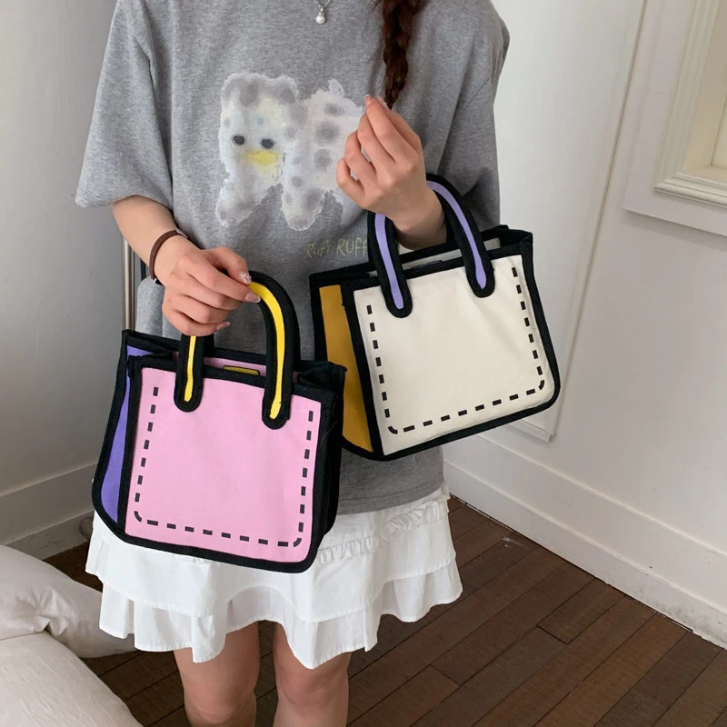 Japanese-style 2D manga flat crossbody canvas tote bag for women, niche design3DTwo-tone design handbag
Japanese-style 2D manga flat crossbody canvas tote bag for women, niche design3DTwo-tone design handbag