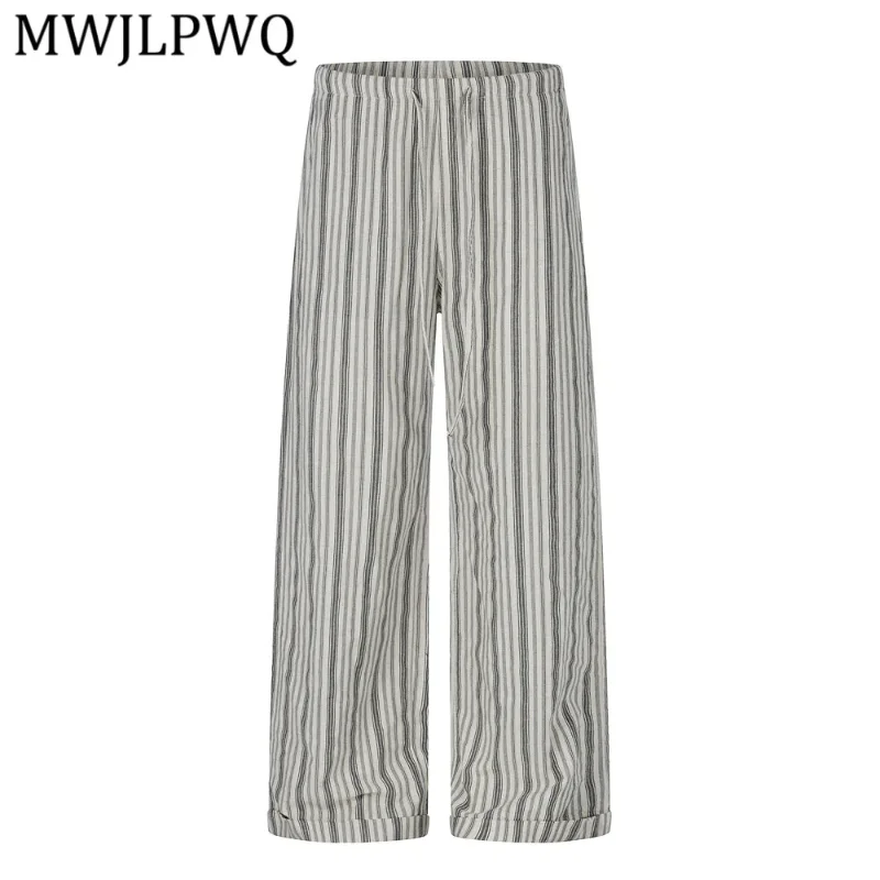 MWJLPWQ Mens Striped Linen Blend Wide Leg Pants With Drawstring Waist Rolled Cuff Casual Streetwear Trousers Autumn Spring 15650
MWJLPWQ Mens Striped Linen Blend Wide Leg Pants With Drawstring Waist Rolled Cuff Casual Streetwear Trousers Autumn Spring 15650