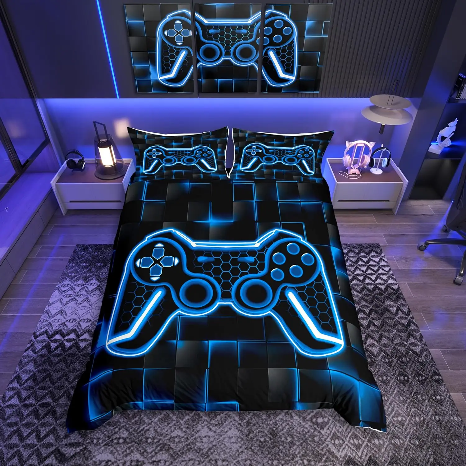 Kids Gamer Duvet Cover Single Size Blue Bedding Set for Boys Teens Decor Honeycomb Gaming Geometric Square Queen King Size
Kids Gamer Duvet Cover Single Size Blue Bedding Set for Boys Teens Decor Honeycomb Gaming Geometric Square Queen King Size
