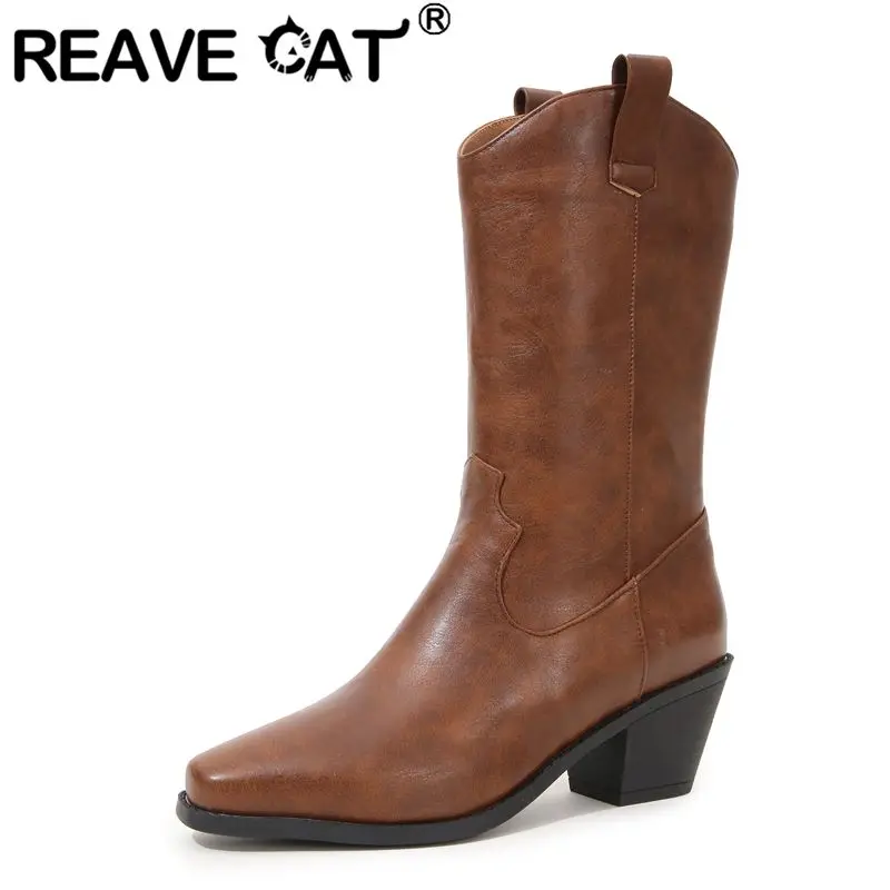 REAVE CAT Женские ковбойские сапоги в стиле вестерн для отдыха с квадратным носком на массивном каблуке 6 см без шнуровки, большой размер 43, 44 45, винтажные повседневные женские ботинки Bota
REAVE CAT Женские ковбойские сапоги в стиле вестерн для отдыха с квадратным носком на массивном каблуке 6 см без шнуровки, большой размер 43, 44 45, винтажные повседневные женские ботинки Bota