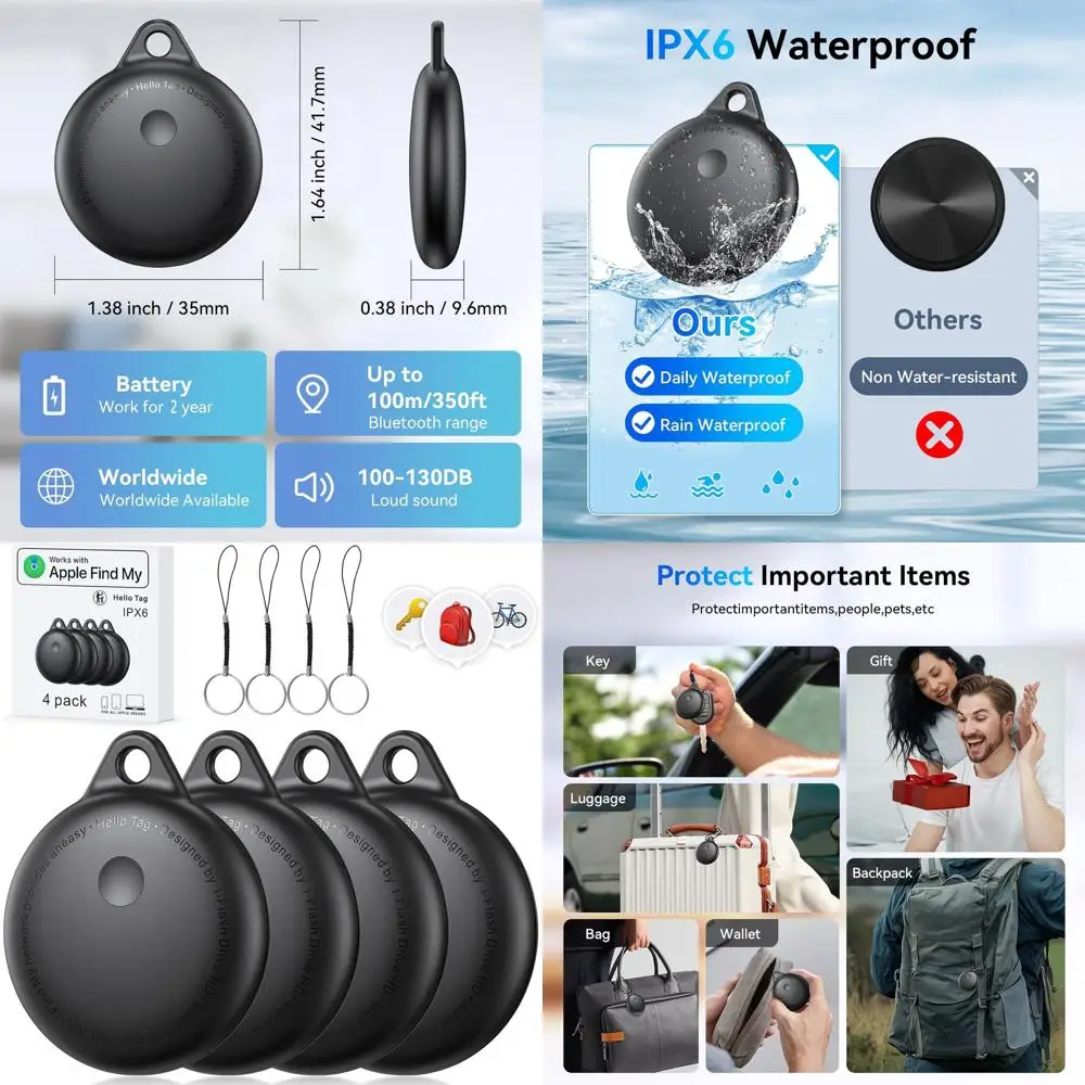 Набор из 4 умных Bluetooth-меток, совместимых с различными предметами, водонепроницаемый трекер-брелок для ключей, кошельков и многого другого
Набор из 4 умных Bluetooth-меток, совместимых с различными предметами, водонепроницаемый трекер-брелок для ключей, кошельков и многого другого