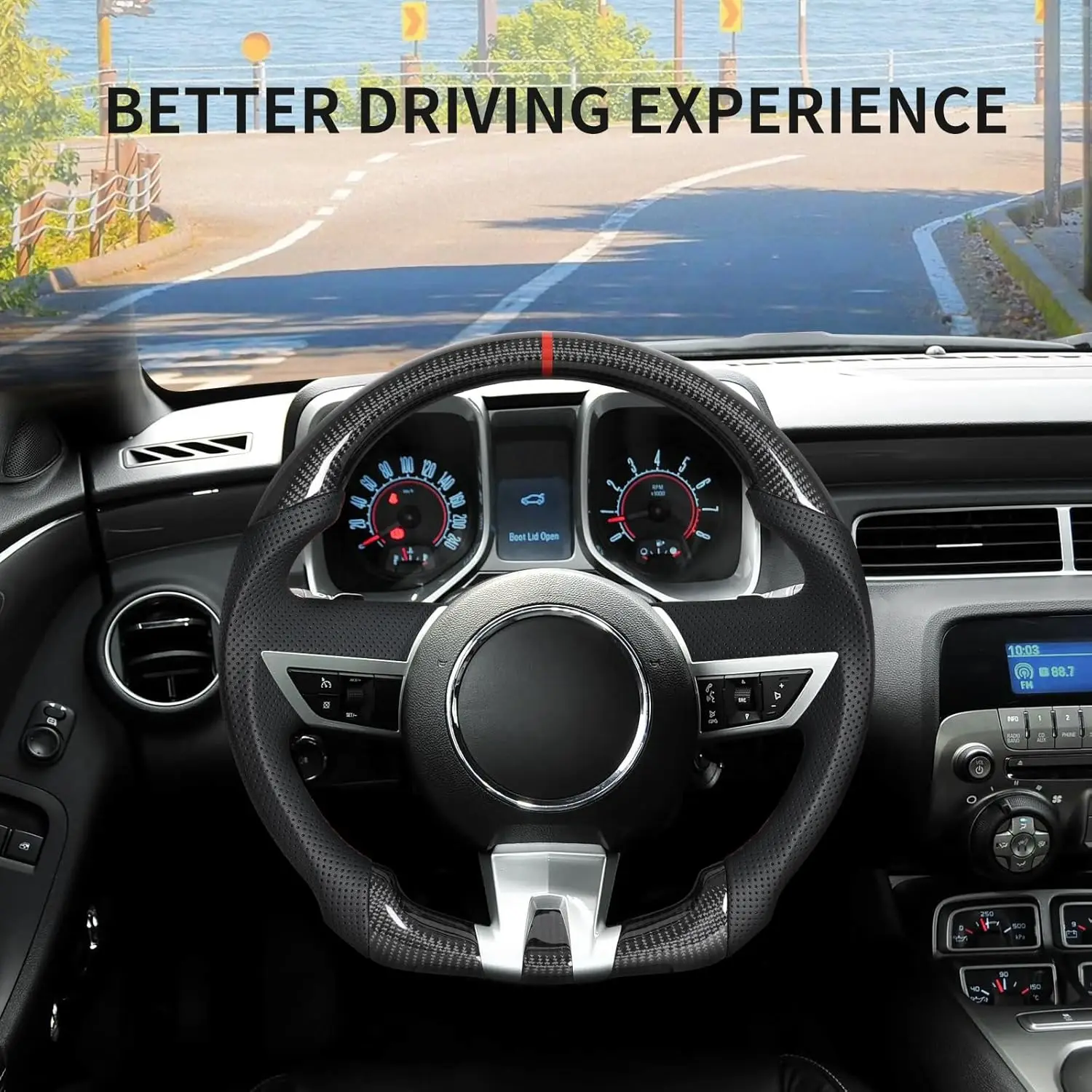 Real Carbon Fiber Steering Wheel Perforated Leather Non-Heated With Paddle Hole Red Stitching Fit For Chevy Camaro 2010-2011
Real Carbon Fiber Steering Wheel Perforated Leather Non-Heated With Paddle Hole Red Stitching Fit For Chevy Camaro 2010-2011