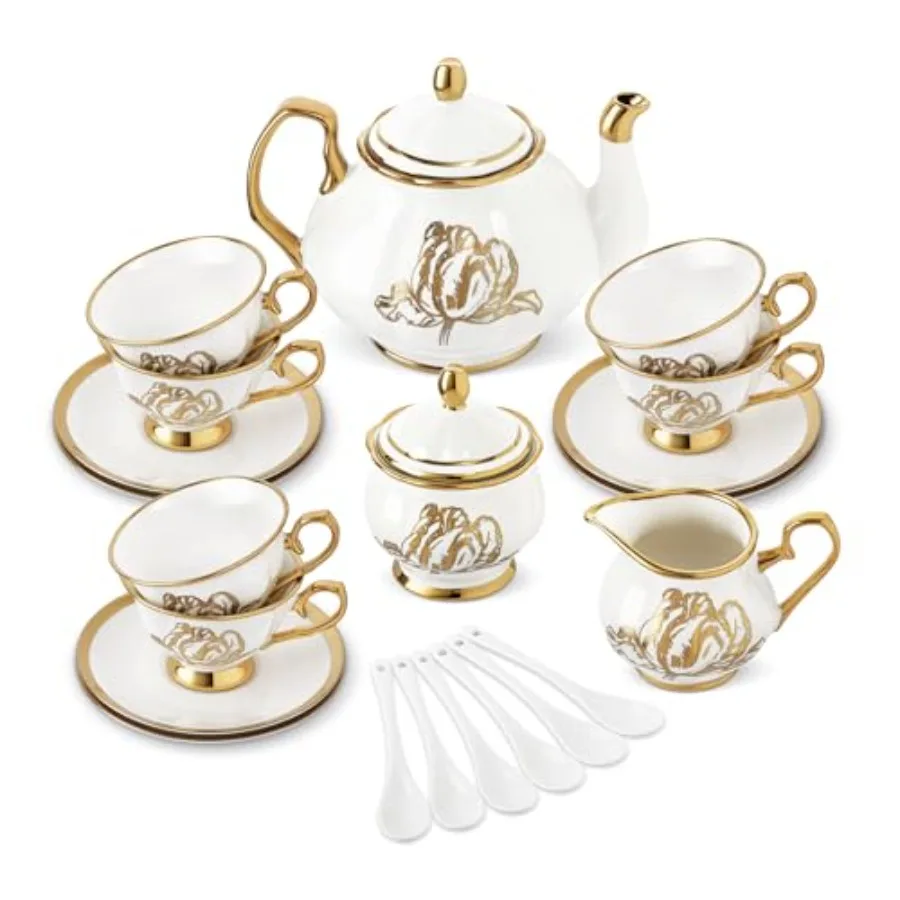 fanquare 21 Pieces British Porcelain Tea Set Gold Tulip Tea Service for Afternoon Tea Party 6 Teacup and Saucers for Coffee Hom
fanquare 21 Pieces British Porcelain Tea Set Gold Tulip Tea Service for Afternoon Tea Party 6 Teacup and Saucers for Coffee Hom