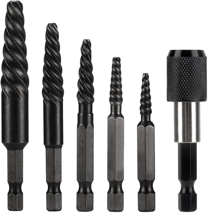 Broken Stud Extractor Kit 6 Pcs Damaged Screw Remover with 1/4 Quick Change Arbors for Easy Out Stripped Rusted Screws
Broken Stud Extractor Kit 6 Pcs Damaged Screw Remover with 1/4 Quick Change Arbors for Easy Out Stripped Rusted Screws