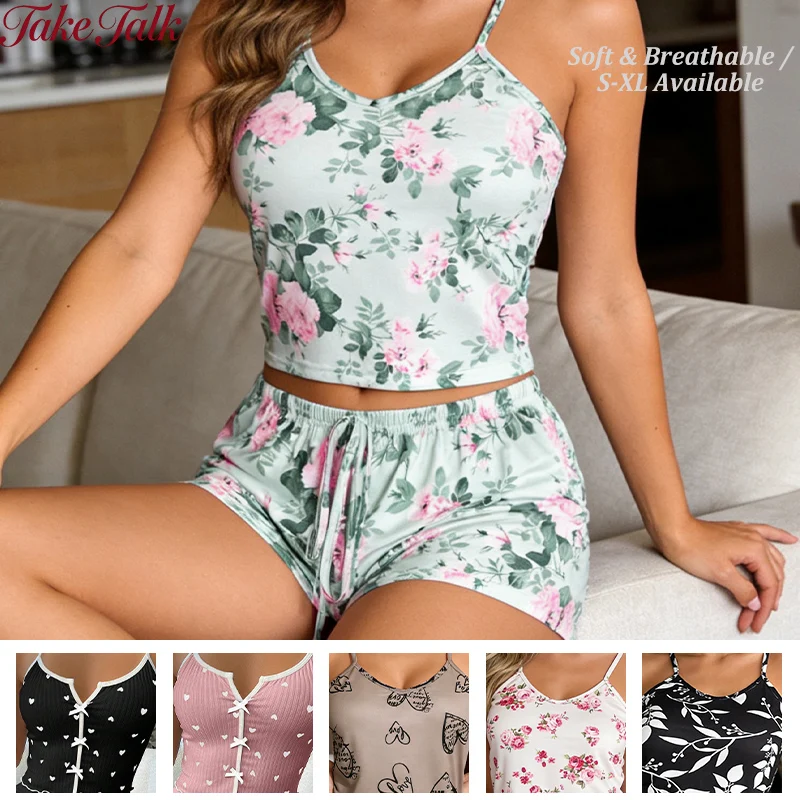 Women's Floral Print Pajama Set Spaghetti Strap V Neck Shorts Sleepwear Summer Breathable Loungewear Multi Print Casual Homewear
Women's Floral Print Pajama Set Spaghetti Strap V Neck Shorts Sleepwear Summer Breathable Loungewear Multi Print Casual Homewear