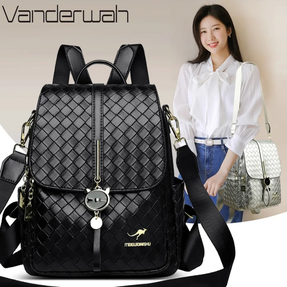 Ladies Woven Backpack Designer High Quality Pu Leather Women Bag Luxury School Bags Large Capacity A4 Backpacks with Cat Pendant
Ladies Woven Backpack Designer High Quality Pu Leather Women Bag Luxury School Bags Large Capacity A4 Backpacks with Cat Pendant