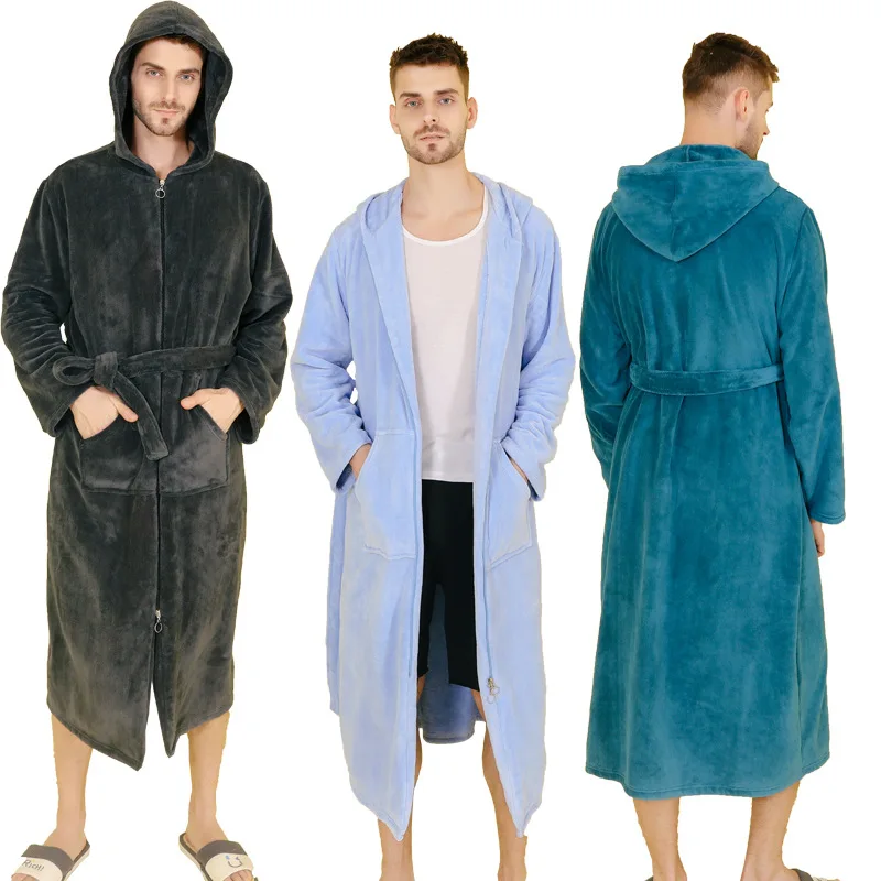 Men Winter Plus Size Hooded Zipper Long Warm Coral Fleece Bathrobe Shell Dressing Gown Sleepwear Women Thermal Flannel Bath Robe
Men Winter Plus Size Hooded Zipper Long Warm Coral Fleece Bathrobe Shell Dressing Gown Sleepwear Women Thermal Flannel Bath Robe