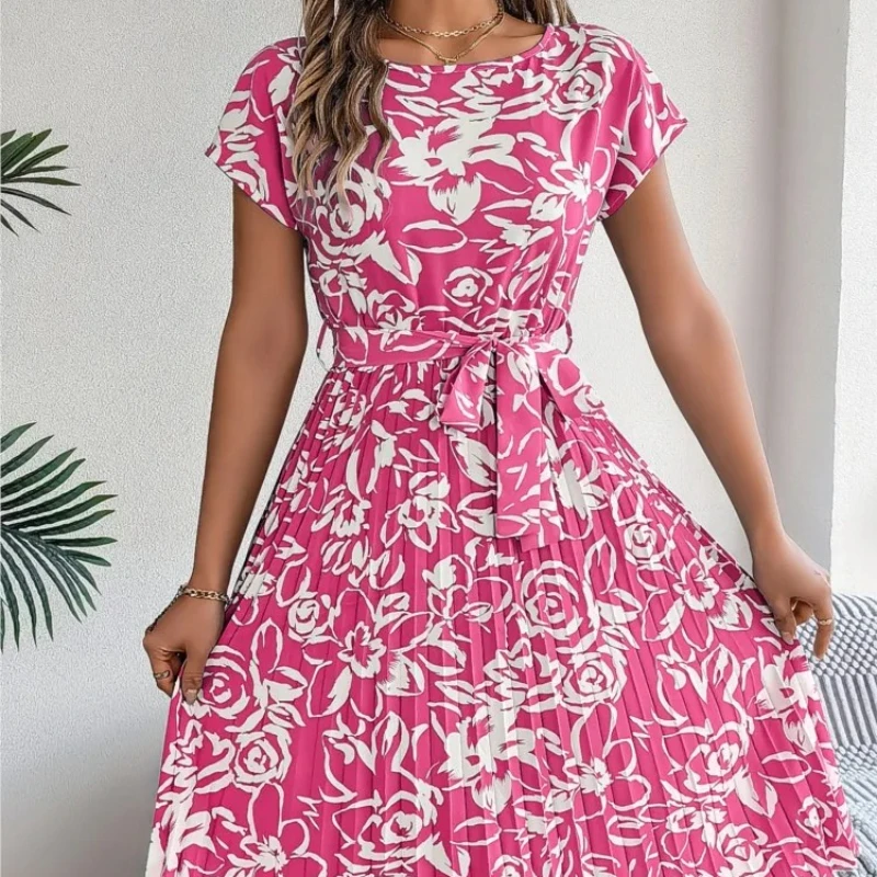 Summer Women Casual Short Sleeve Fashion Print Dress Elegant O Collar Lace-up Pleated Skirt 2025 Sweet and Spicy Seaside Dress
Summer Women Casual Short Sleeve Fashion Print Dress Elegant O Collar Lace-up Pleated Skirt 2025 Sweet and Spicy Seaside Dress