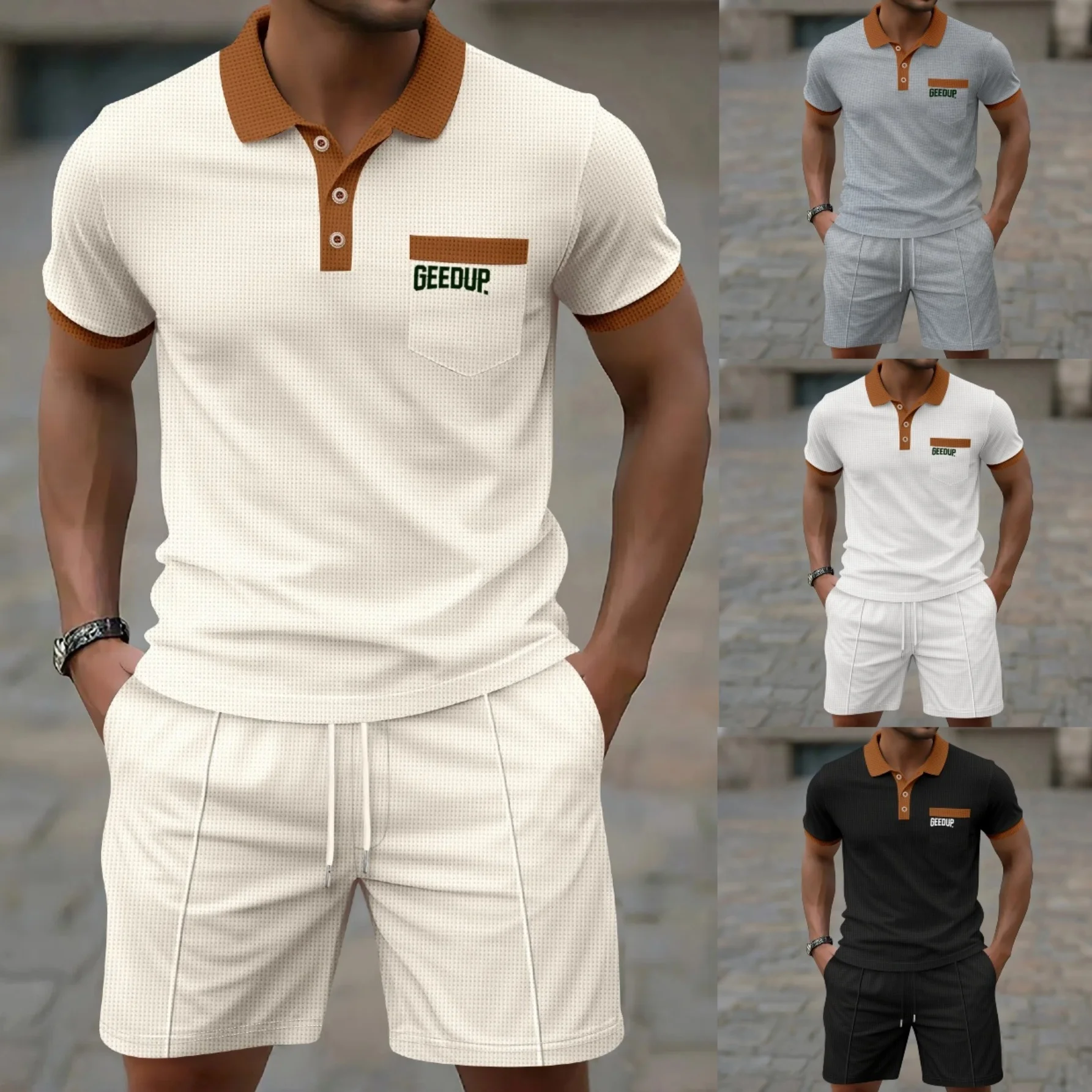 Men's 2025 Casual Beach Sportswear Set Short Sleeve Waffle Checkered Lapel Button Comfortable Fashionable Shorts And Shirt Set
Men's 2025 Casual Beach Sportswear Set Short Sleeve Waffle Checkered Lapel Button Comfortable Fashionable Shorts And Shirt Set