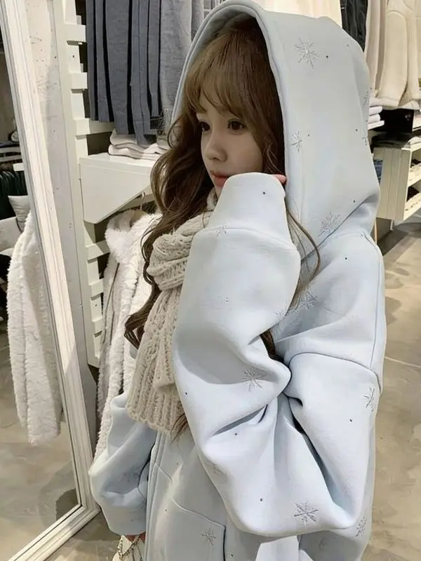 Warmth Thiened Hooded Zipper Sweatirt Outerwear Women's Winter Fce Lined Embroidered Design Unique Sle Cardigan Top
Warmth Thiened Hooded Zipper Sweatirt Outerwear Women's Winter Fce Lined Embroidered Design Unique Sle Cardigan Top