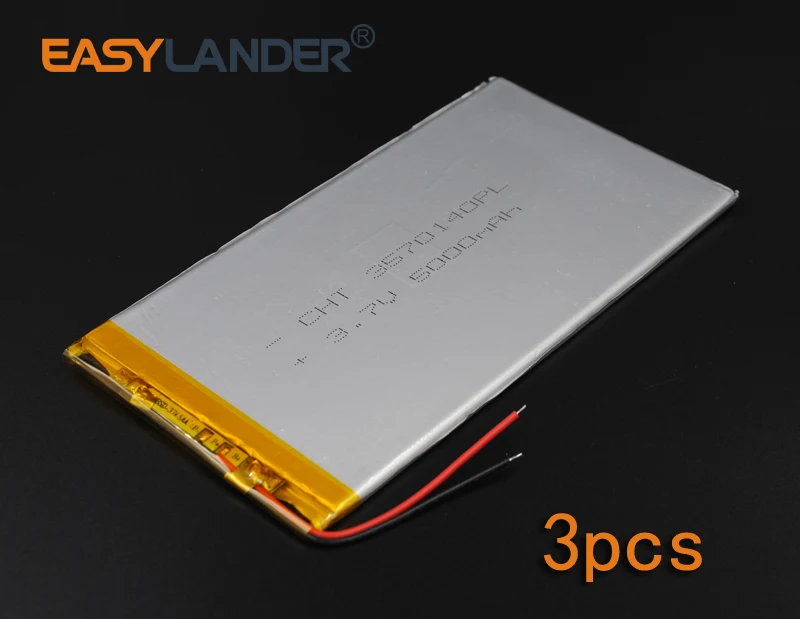3pcs/Lot 3.7V 5000mAh 3570140 Rechargeable li Polymer Li-ion Battery For Bluetooth Notebook Tablet PC electronics safety lamp
3pcs/Lot 3.7V 5000mAh 3570140 Rechargeable li Polymer Li-ion Battery For Bluetooth Notebook Tablet PC electronics safety lamp