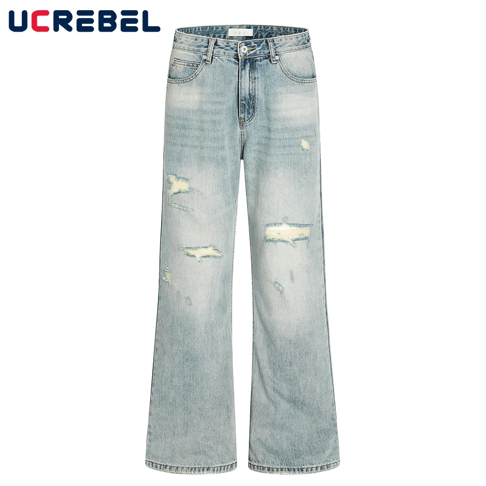 Мужские рваные джинсовые брюки High Street, потертые свободные прямые широкие джинсовые брюки в стиле ретро, мужские 
Мужские рваные джинсовые брюки High Street, потертые свободные прямые широкие джинсовые брюки в стиле ретро, мужские