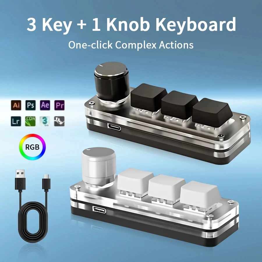 Mini Macro Mechanical Keyboard 3 Keys 1 Knob USB RGB Gaming Custom Programming Knob Portable Custom 3Keys Switch for Photoshop
Mini Macro Mechanical Keyboard 3 Keys 1 Knob USB RGB Gaming Custom Programming Knob Portable Custom 3Keys Switch for Photoshop