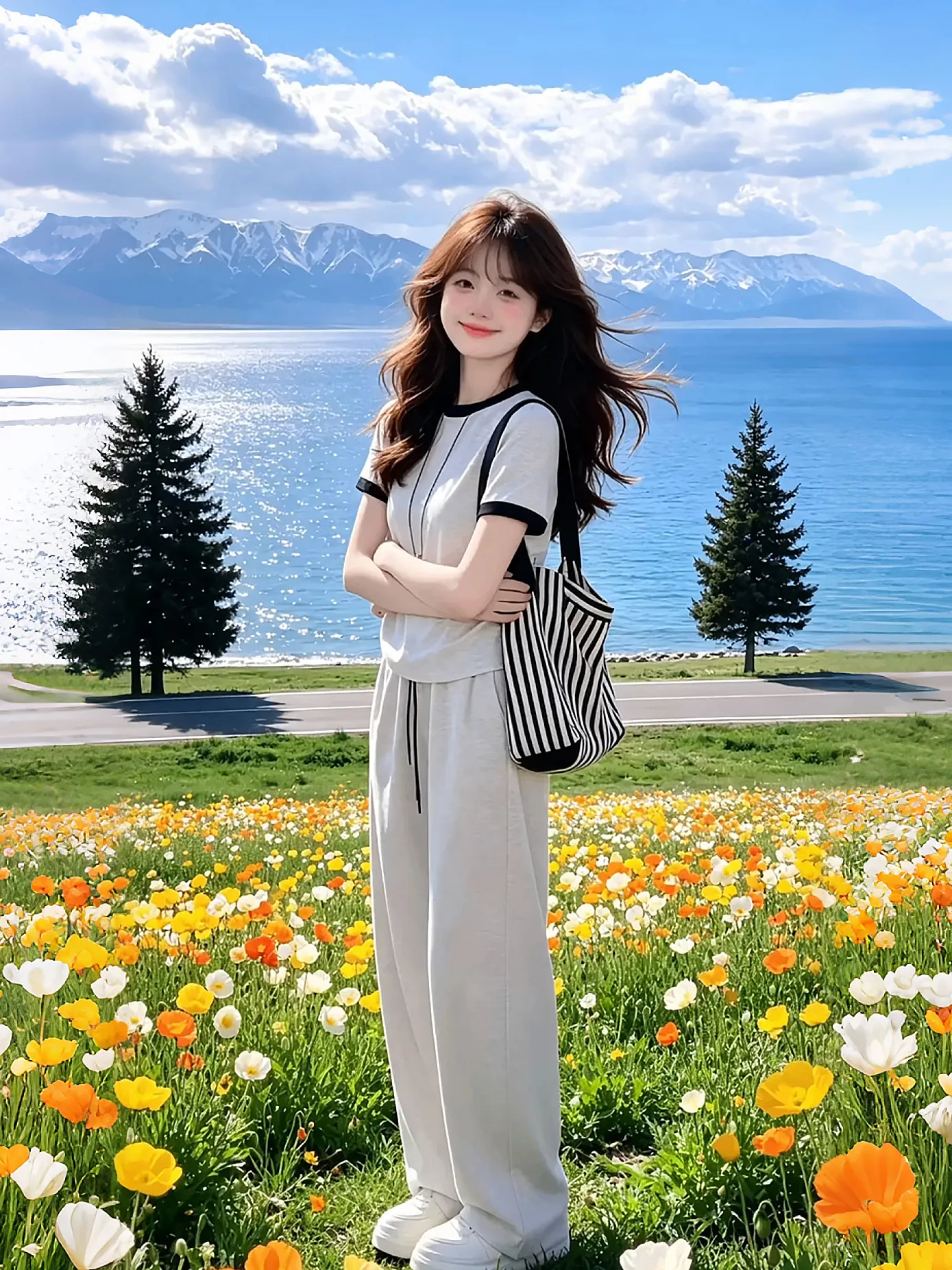 Unique Stylish Summer T-Shirt And High Waist Wide Leg Pants Set Women's Fashion Color Block round Neck Short Sleeve Clothes
Unique Stylish Summer T-Shirt And High Waist Wide Leg Pants Set Women's Fashion Color Block round Neck Short Sleeve Clothes