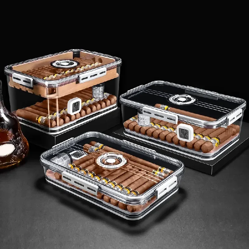 Cigar Companion Cedar Wood Shelf Clear Cigar Humidor with Hygrometer 100PCS PP Material Portable Multifunction Seal Up
Cigar Companion Cedar Wood Shelf Clear Cigar Humidor with Hygrometer 100PCS PP Material Portable Multifunction Seal Up