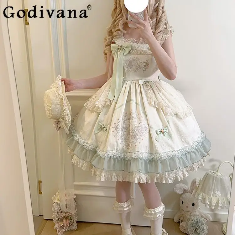 Original Cla Doll Feel Sweet Lolita Dress JSK Girl's Women Sweet Cute Bow Print Birthday Party Dress Princess Tea Party Dress
Original Cla Doll Feel Sweet Lolita Dress JSK Girl's Women Sweet Cute Bow Print Birthday Party Dress Princess Tea Party Dress