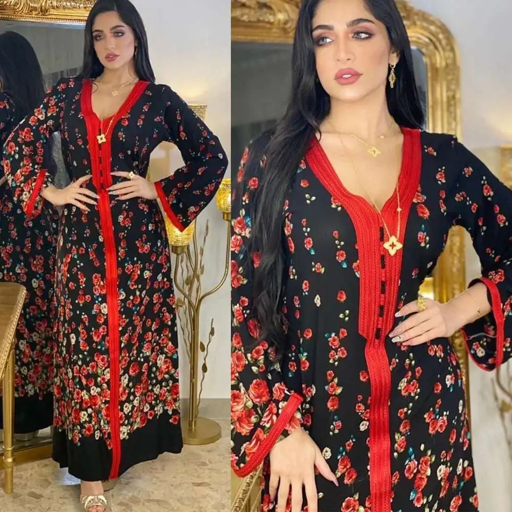 2025 Women's V-neck Floral Printed Robe Abaya Long Sleeved Dress Muslim Long Dress Robe Abaya Ramadan Dubai Luxury Islam Elegant
2025 Women's V-neck Floral Printed Robe Abaya Long Sleeved Dress Muslim Long Dress Robe Abaya Ramadan Dubai Luxury Islam Elegant