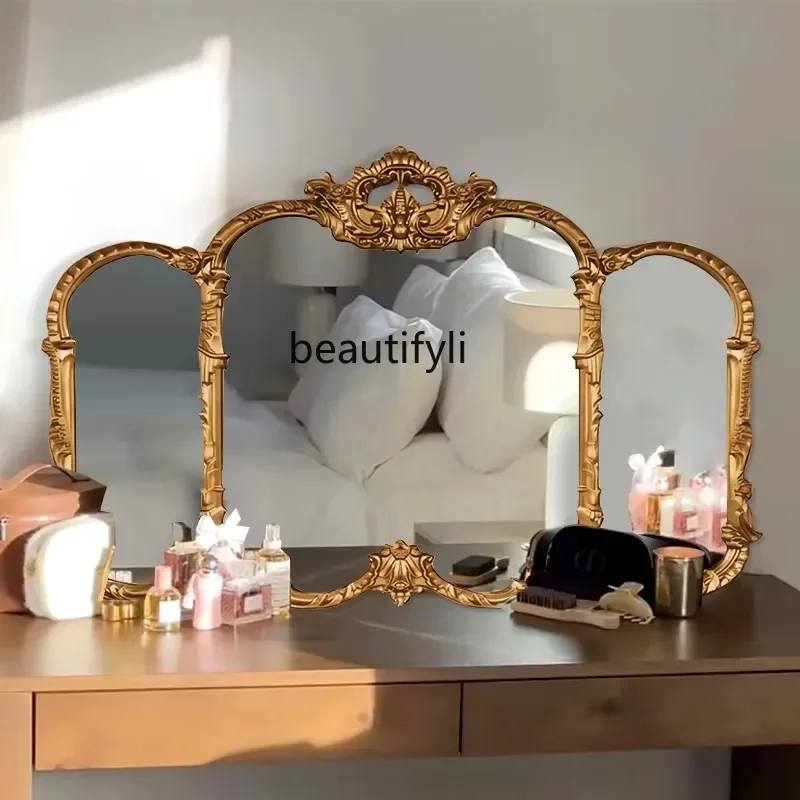 European Style Desktop 70% off Mirror Irregular Three-Sided Custom Folding Mirror French Retro Wall-Mounted Bathroom Mirror 
European Style Desktop 70% off Mirror Irregular Three-Sided Custom Folding Mirror French Retro Wall-Mounted Bathroom Mirror