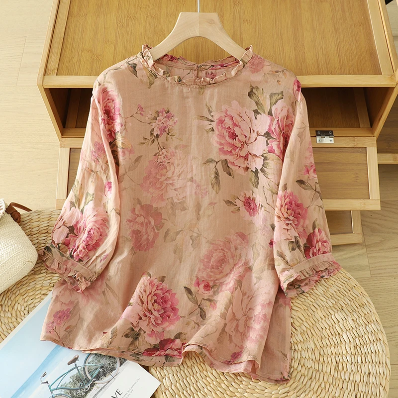 Summer New Vintage Artistic Loose Slimming Hemp Print Short Sleeve Thin Top Women's Shirt Floral Lace Hemline Regular Fit
Summer New Vintage Artistic Loose Slimming Hemp Print Short Sleeve Thin Top Women's Shirt Floral Lace Hemline Regular Fit