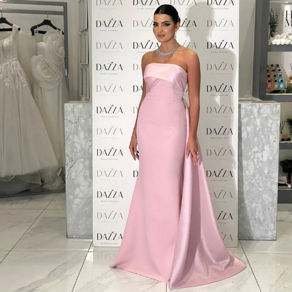 Customized Pink Strapless Satin Sweep Train Evening Dress Trumpet Backless Sleeveless Party Dress Floor Length Simple Prom Gowns
Customized Pink Strapless Satin Sweep Train Evening Dress Trumpet Backless Sleeveless Party Dress Floor Length Simple Prom Gowns