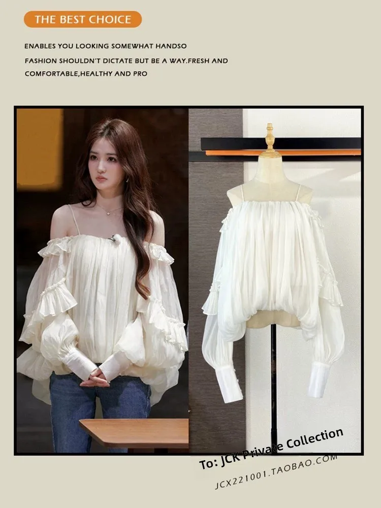 Xu Lu One Shoulder Strap Long Sleeve Women's Top Spring Summer Fairy Soft Design Sense Blouse Casual Style Loose Fit Lace
Xu Lu One Shoulder Strap Long Sleeve Women's Top Spring Summer Fairy Soft Design Sense Blouse Casual Style Loose Fit Lace