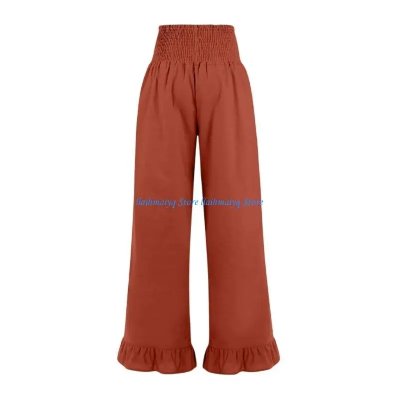 573B Women's Loose Fit Wide Leg Linen Pants Ruffled Hem Smocked Waist Lounges Trousers for Home Office Yoga and Relaxation
573B Women's Loose Fit Wide Leg Linen Pants Ruffled Hem Smocked Waist Lounges Trousers for Home Office Yoga and Relaxation