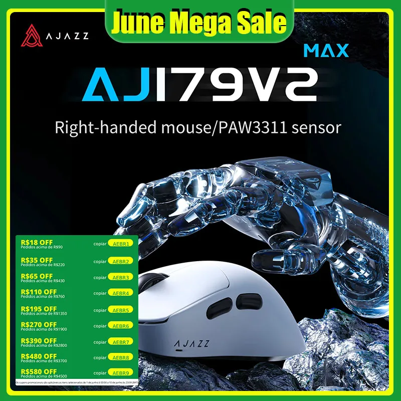AJAZZ AJ179 V2 MAX Wireless Gaming Mouse PAW3311 Tri-Mode Wired Bluetooth Mouse Gamer Ergonomic Lightweight Computer Accessories
AJAZZ AJ179 V2 MAX Wireless Gaming Mouse PAW3311 Tri-Mode Wired Bluetooth Mouse Gamer Ergonomic Lightweight Computer Accessories